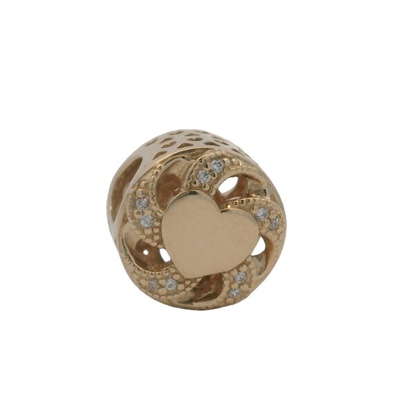 Pandora Solid 14kt Yellow Gold and CZ Cubic Zirconia Ribbon Heart Charm - Picture 2 of 5